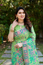 Thumbnail for Vastranavya Luxury and Beautiful Soft, Smooth, Flowing Original Pashmina Soft Cotton Saree with Matching Blouse Fabric - Pista - Distacart