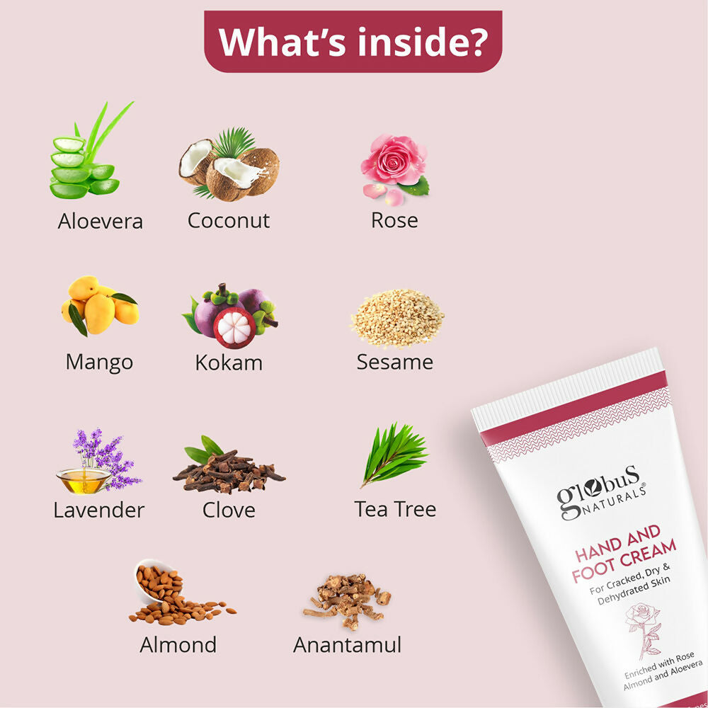 Globus Naturals Nourishing Hand & Foot Cream, Enriched with Rose & Anantmool