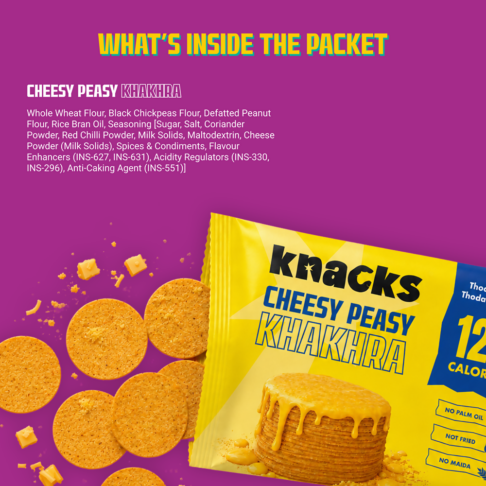 Knacks Coin Khakhra Crisps - Cheesy Peasy Flavour - Dista