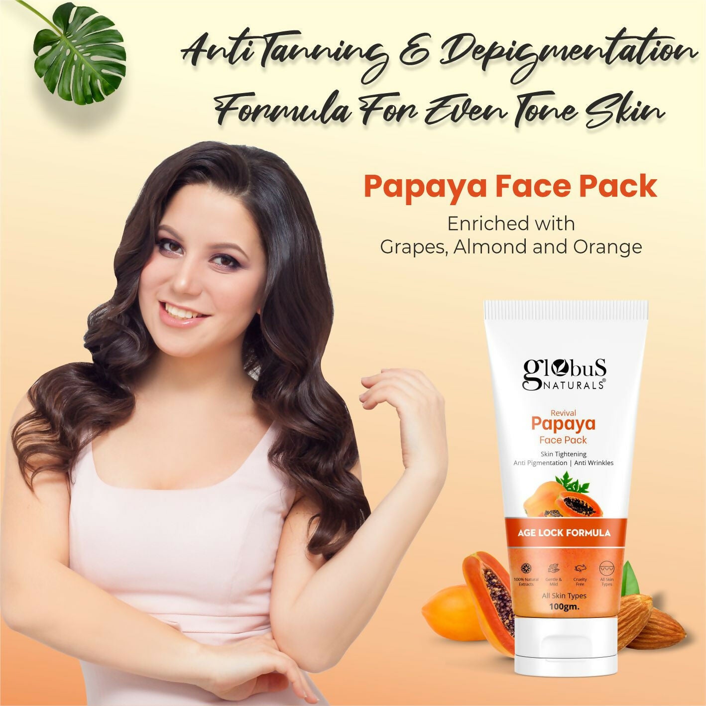 Globus Naturals Papaya Face Pack, For Tan Removal, Age Lock Formula - Distacart