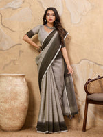 Thumbnail for Astita Charcoal Grey Linen Saree