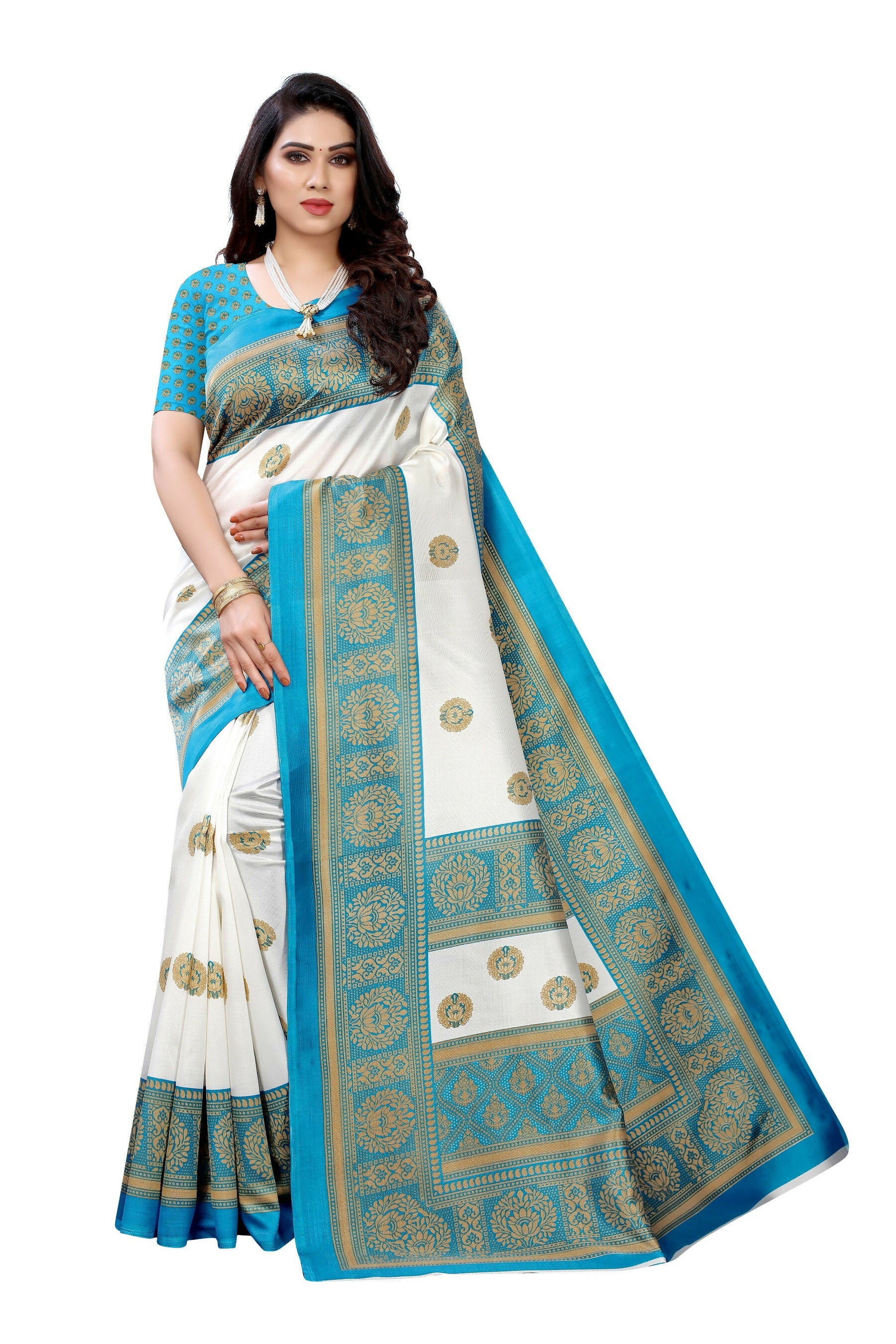 Vamika Rama Green Printed Art Silk Saree - Distacart
