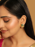 Thumbnail for Nuyug 22K Gold-Plated Faux Emerald Stones Studded Circular Floral Shaped Motif Studs