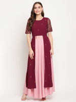 Thumbnail for Ahalyaa Women Wine Crepe Glitter Print Dress