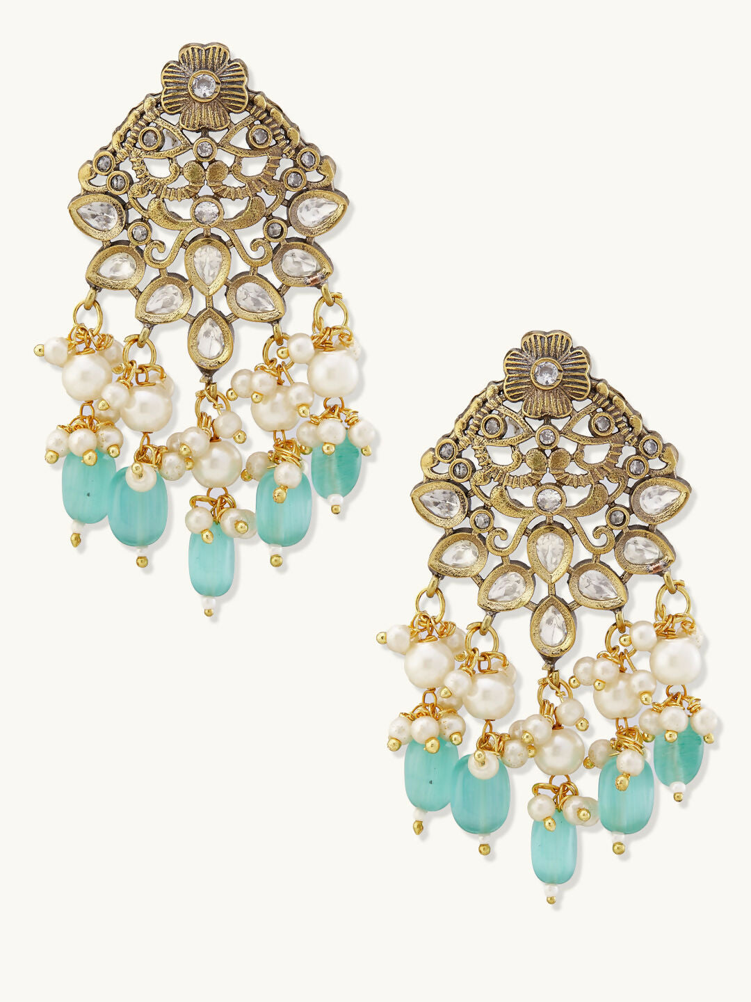 Nuyug 22K Gold-Plated Zircon Studded & Stone Beaded Strings Necklace Set - Distacart