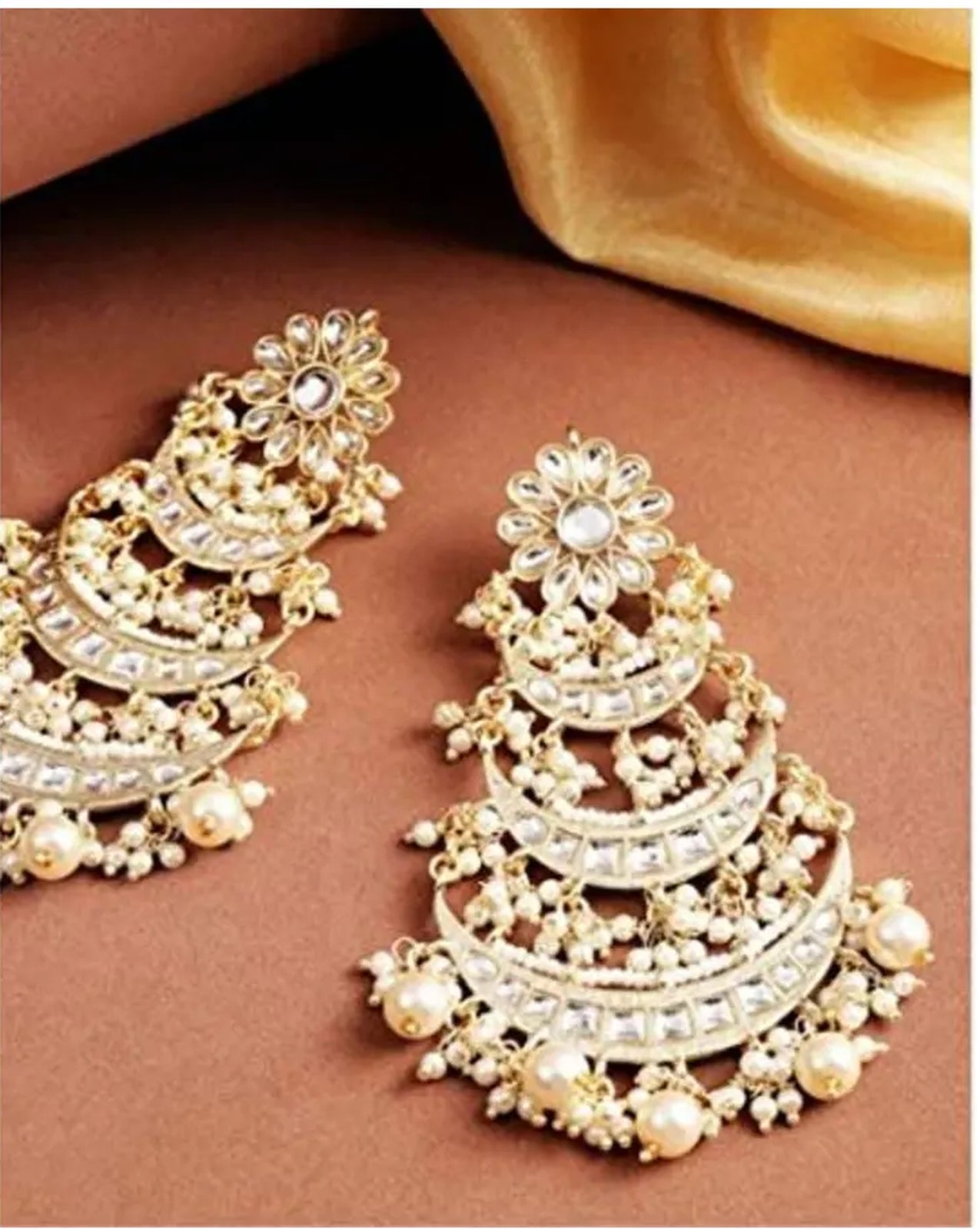 Jewel City Elegant Pearl Chandelier Earrings Traditional Gold-Plated Indian Wedding Jewelry