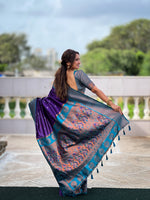 Thumbnail for Vedant Vastram Soft Litchi Silk Paithani Jacquard Saree - Violet - Dista