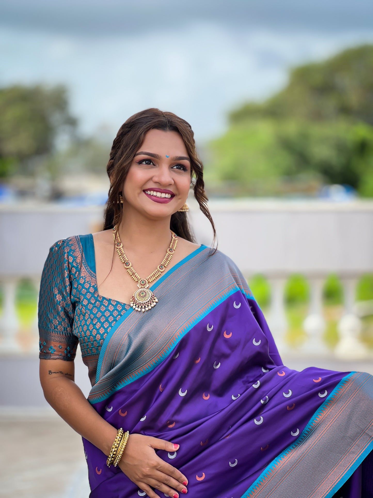 Vedant Vastram Soft Litchi Silk Paithani Jacquard Saree - Violet - Dista