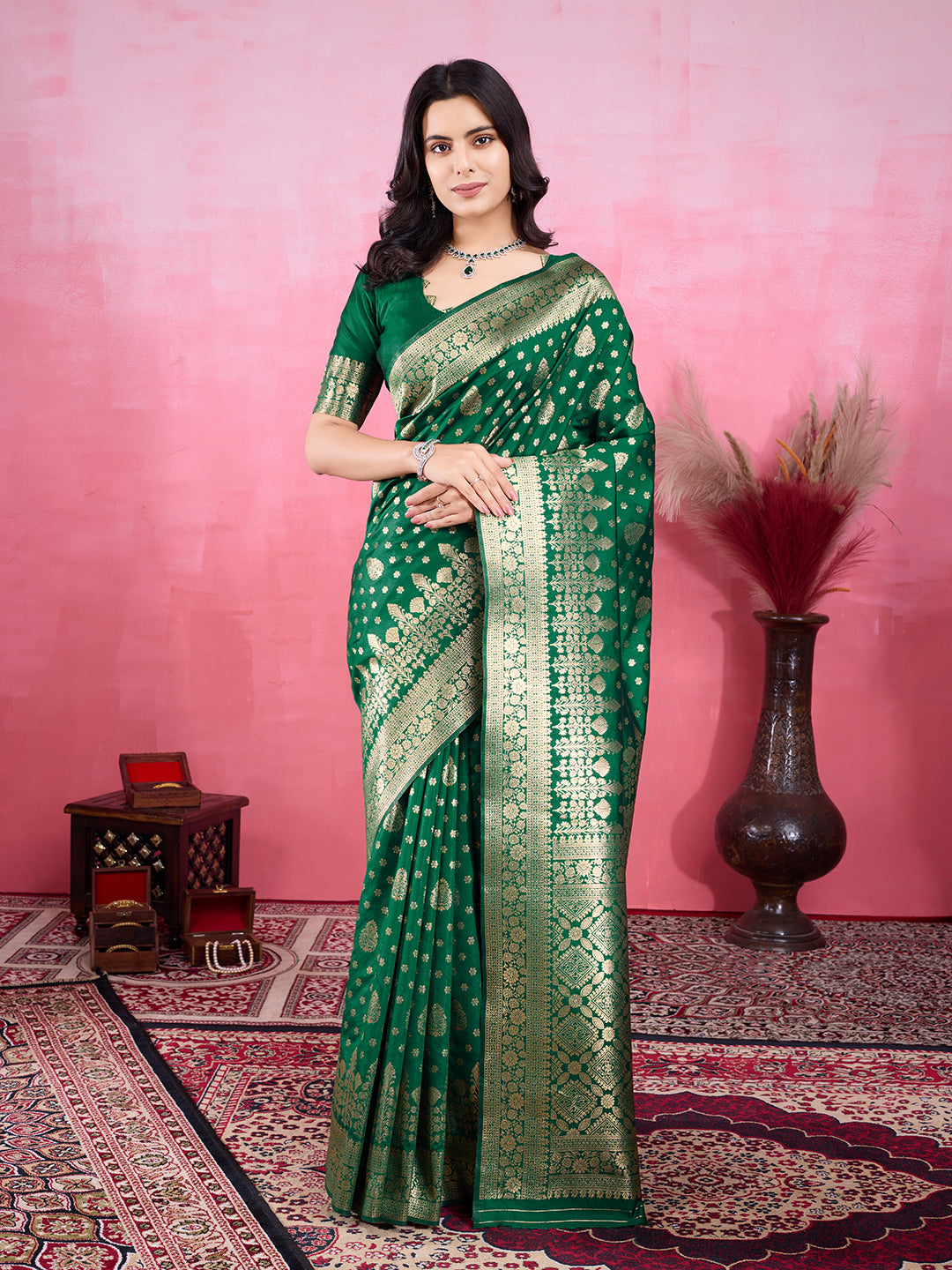 Vedant Vastram Banarasi Silk Fashion Saree - Green - Distacart