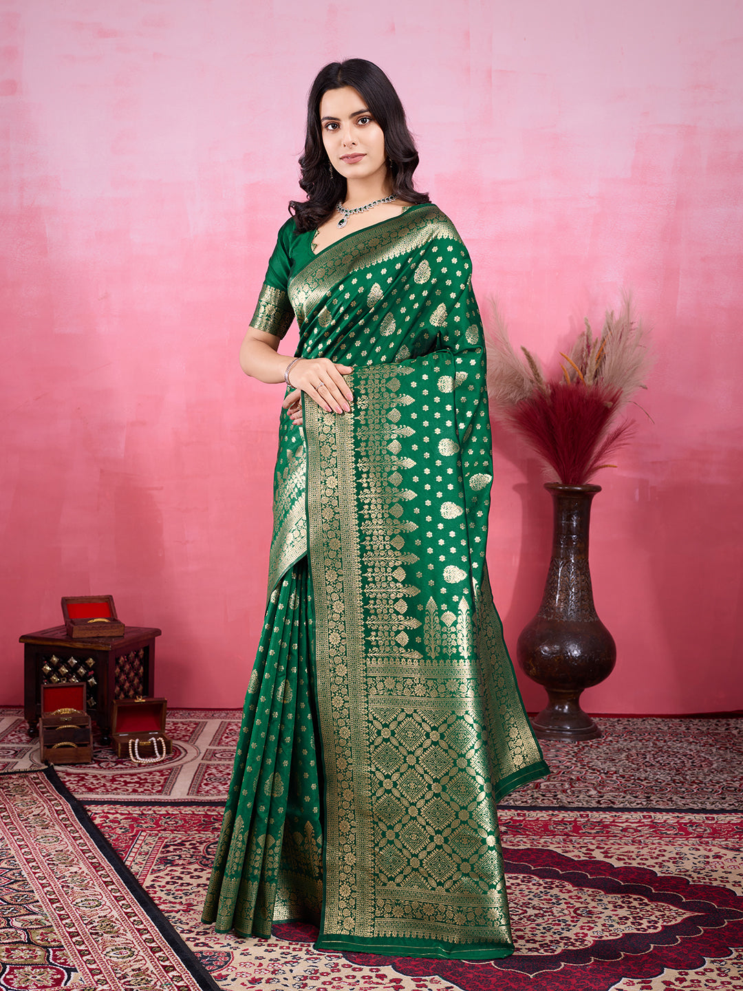 Vedant Vastram Banarasi Silk Fashion Saree - Green - Distacart