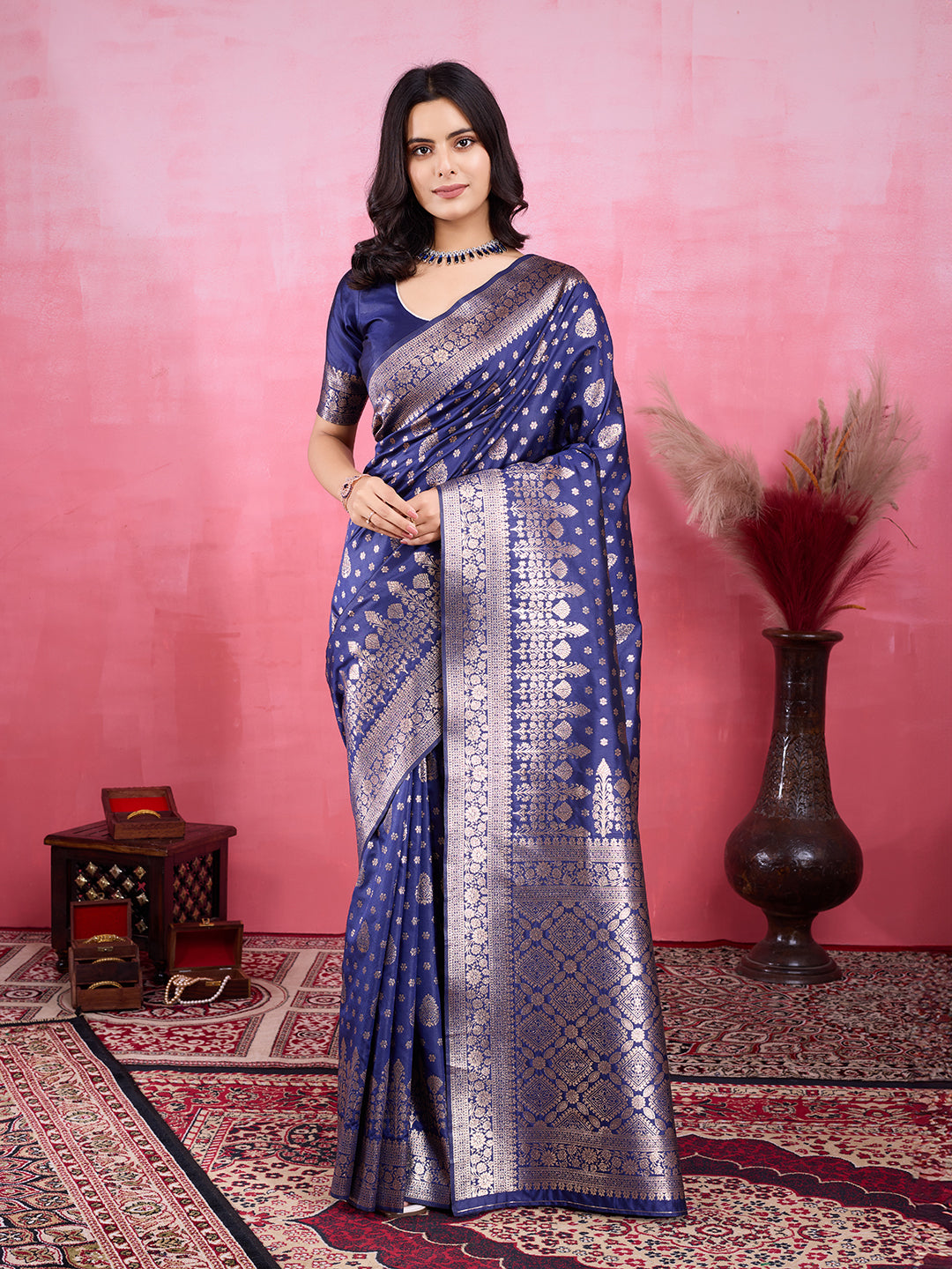 Vedant Vastram Banarasi Silk Fashion Saree - Navy - Distacart