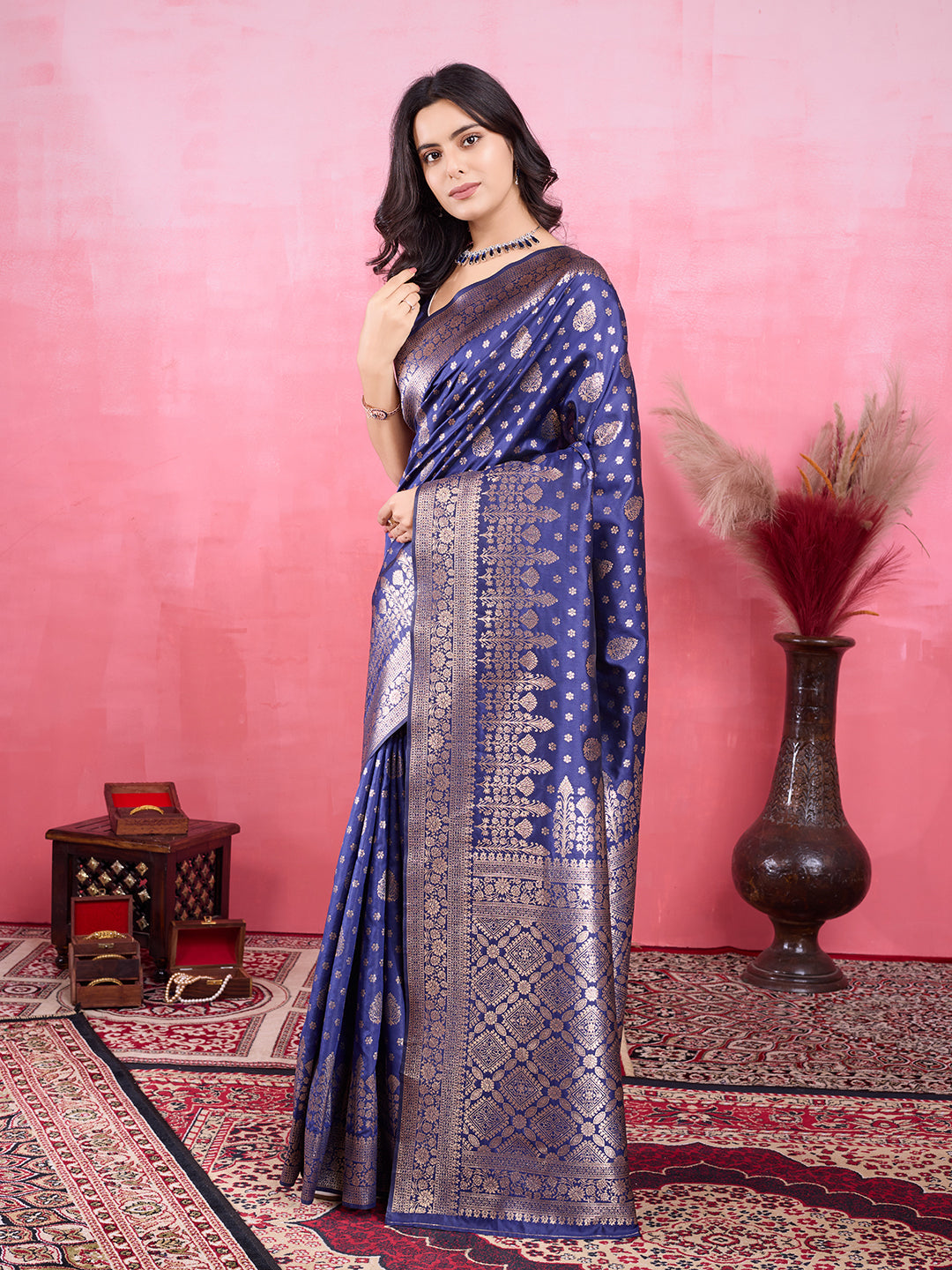 Vedant Vastram Banarasi Silk Fashion Saree - Navy - Distacart