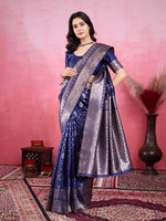 Thumbnail for Vedant Vastram Banarasi Silk Fashion Saree - Navy - Distacart