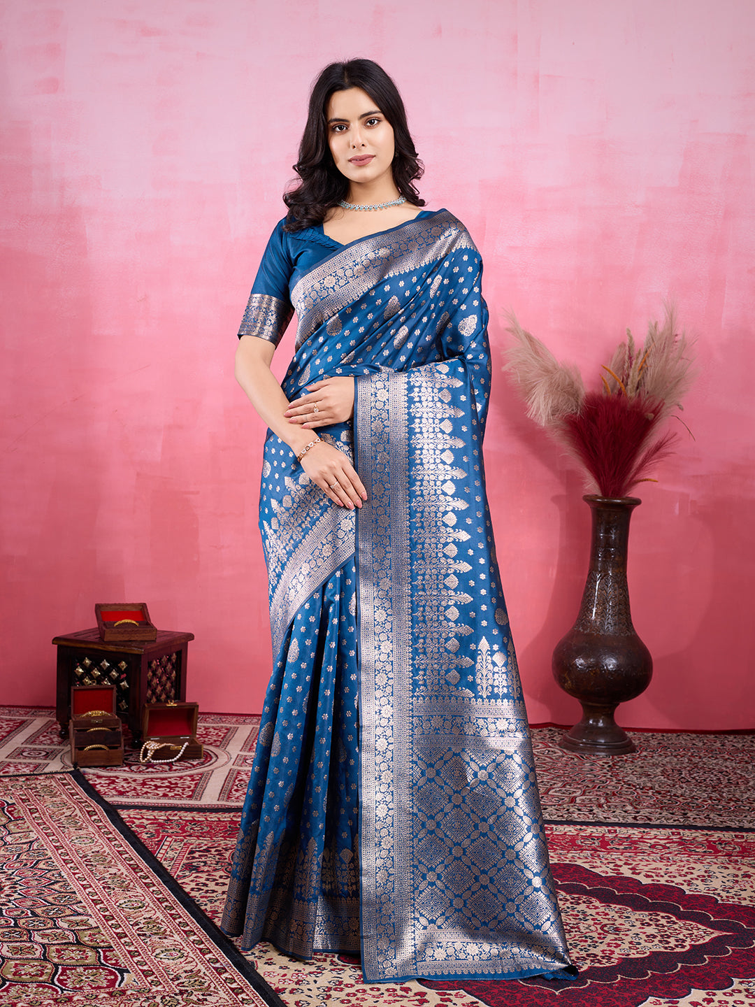 Vedant Vastram Banarasi Silk Fashion Saree - Rama - Distacart