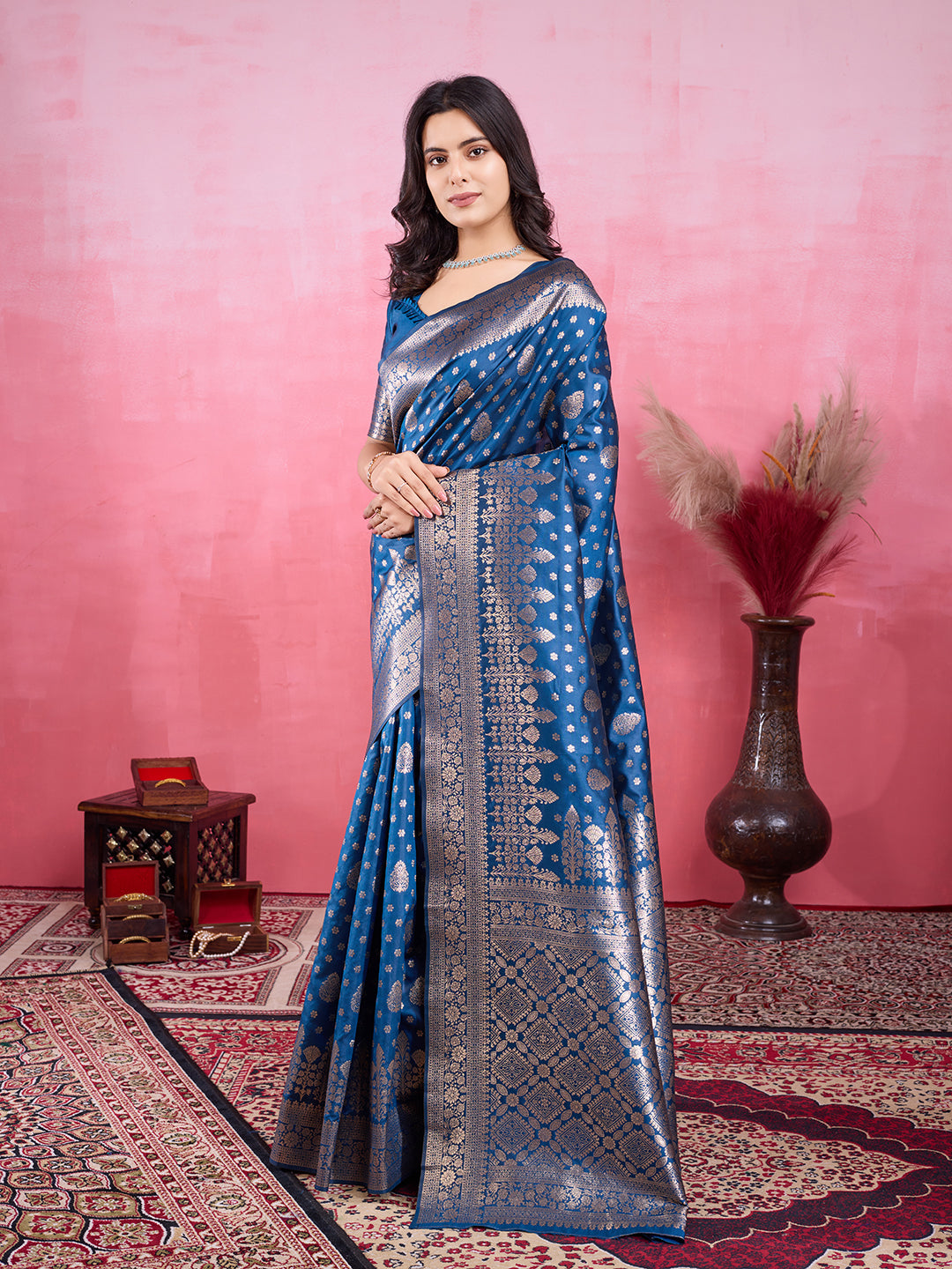 Vedant Vastram Banarasi Silk Fashion Saree - Rama - Distacart