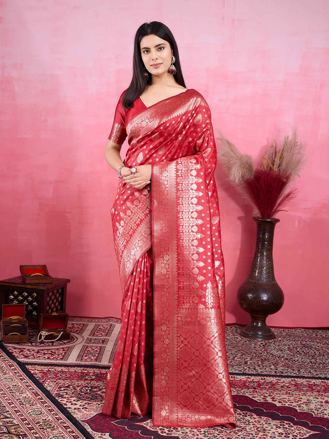 Vedant Vastram Banarasi Silk Fashion Saree - Red - Distacart