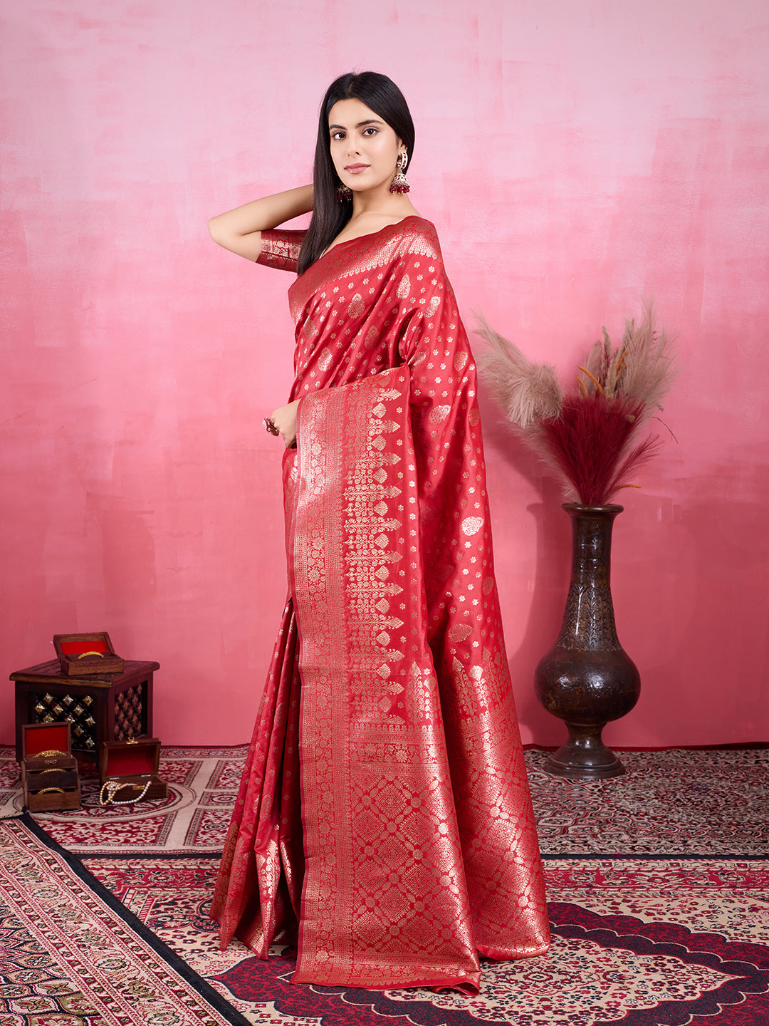 Vedant Vastram Banarasi Silk Fashion Saree - Red - Distacart