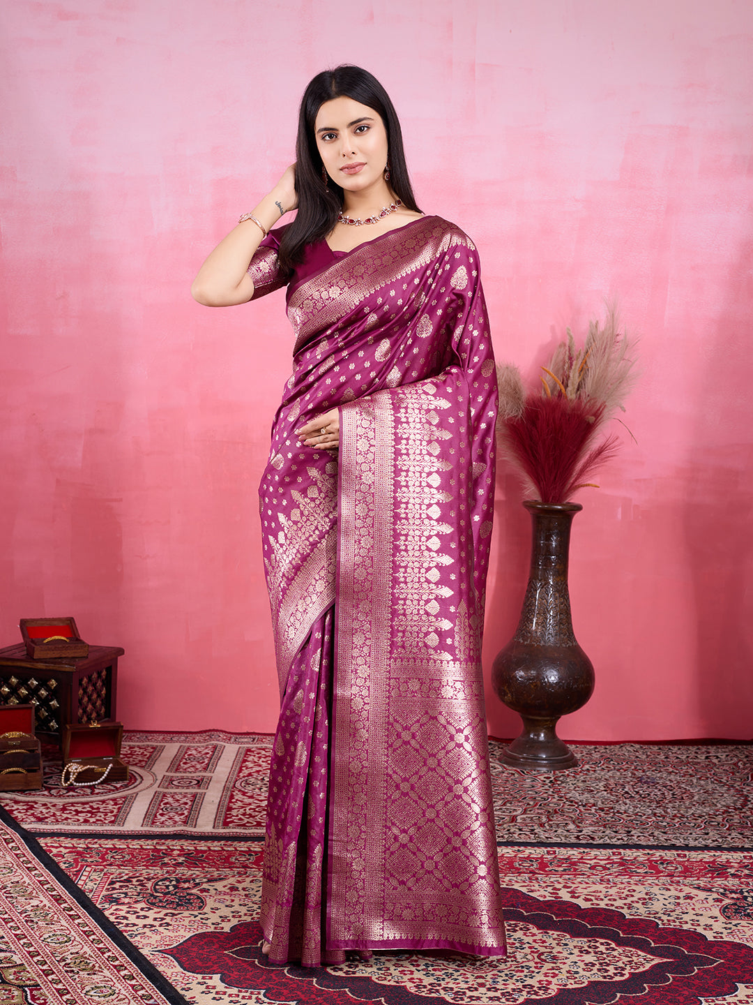 Vedant Vastram Banarasi Silk Fashion Saree - Wine - Distacart