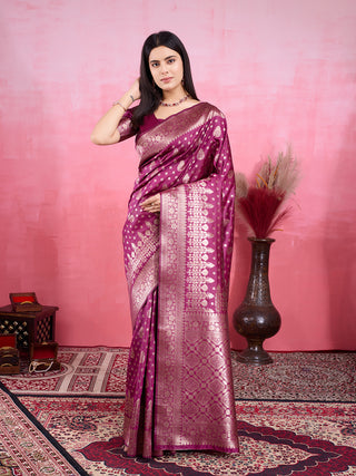 Vedant Vastram Banarasi Silk Fashion Saree - Wine - Distacart