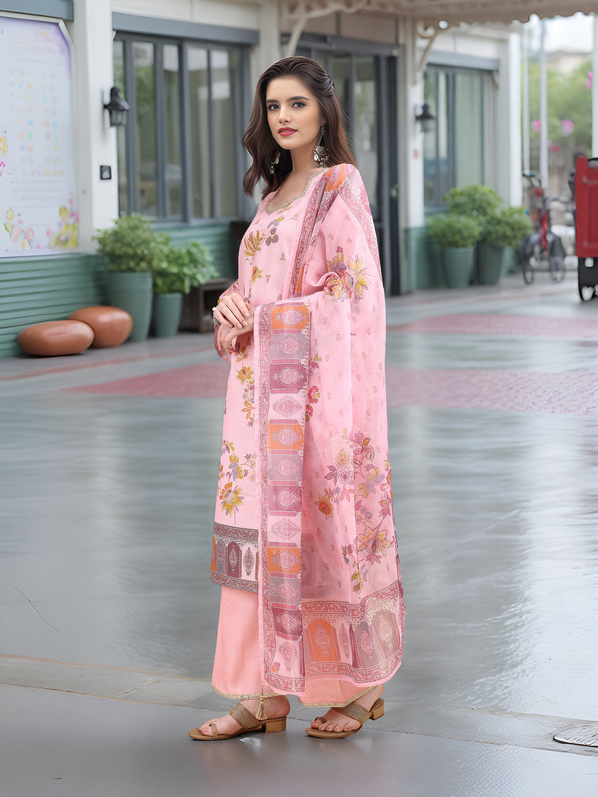 Hypnotex Position Digital Print With Position Foil Kurta Set -Pink - Dista