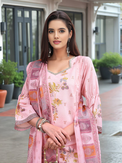 Hypnotex Position Digital Print With Position Foil Kurta Set -Pink - Dista