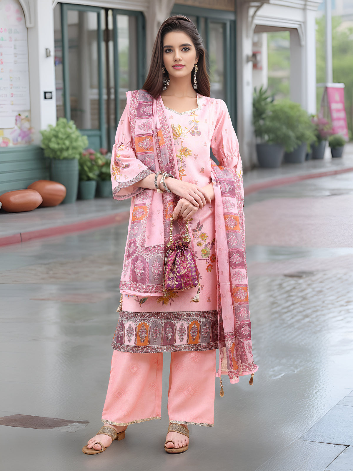 Hypnotex Position Digital Print With Position Foil Kurta Set -Pink - Dista