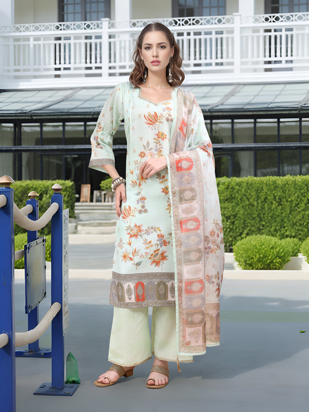 Hypnotex Position Digital Print With Position Foil Kurta Set -Pista - Dista