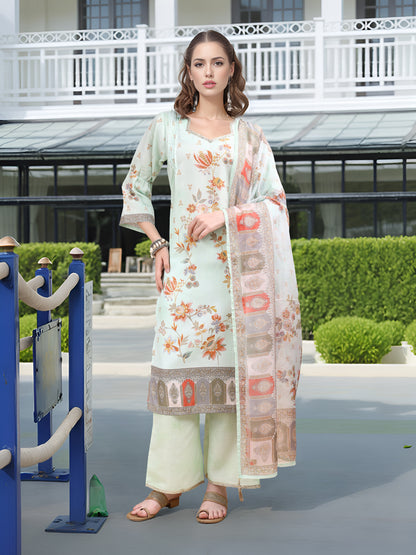 Hypnotex Position Digital Print With Position Foil Kurta Set -Pista - Dista
