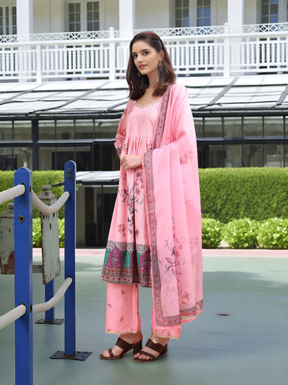 Hypnotex Position Digital Print With Position Foil Kurta Set -Pink - Dista