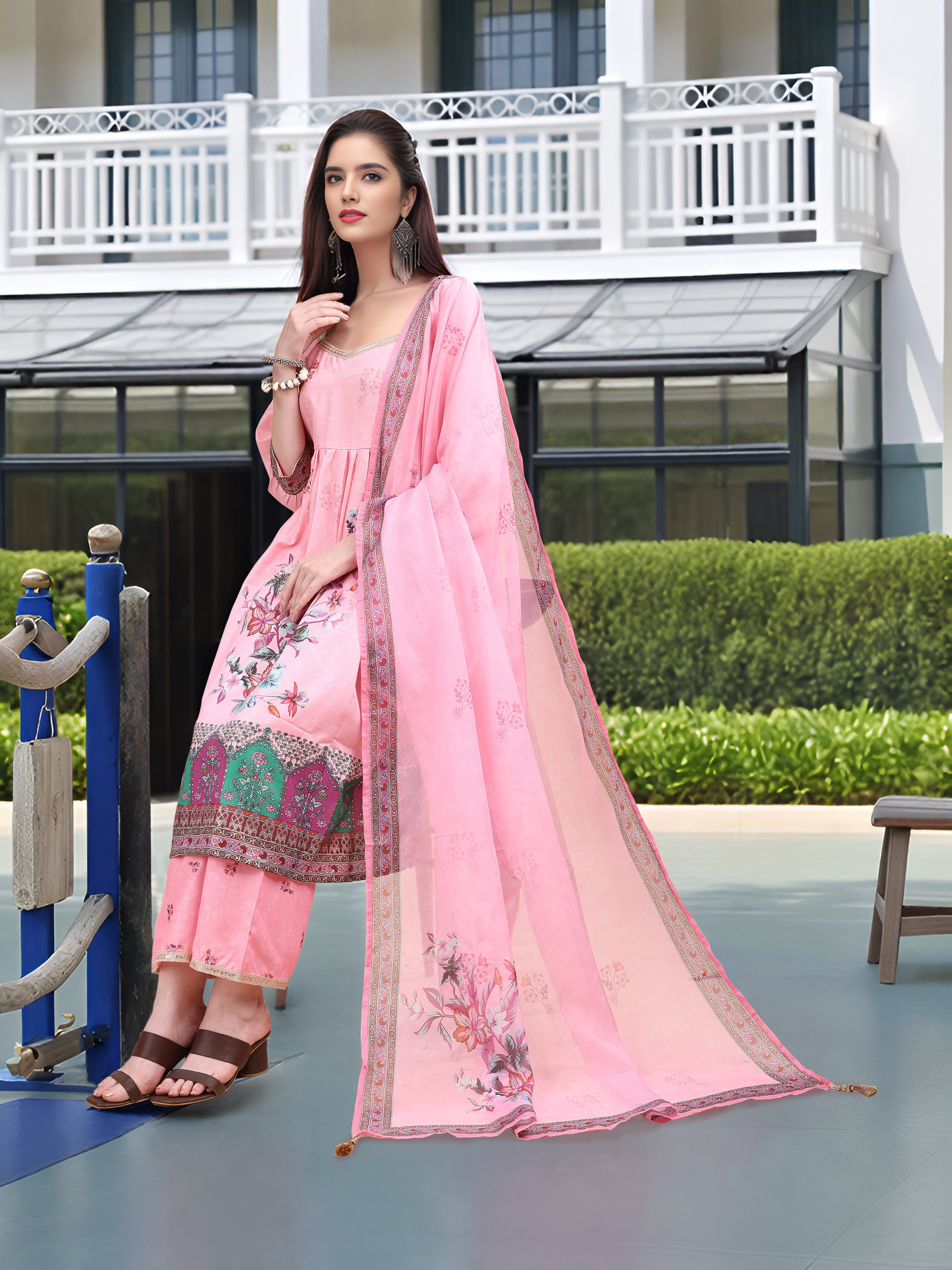 Hypnotex Position Digital Print With Position Foil Kurta Set -Pink - Dista