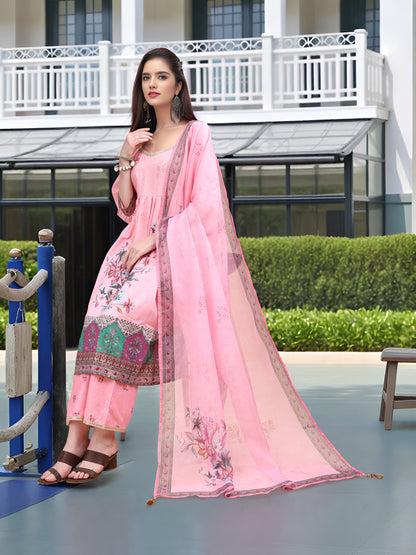 Hypnotex Position Digital Print With Position Foil Kurta Set -Pink - Dista