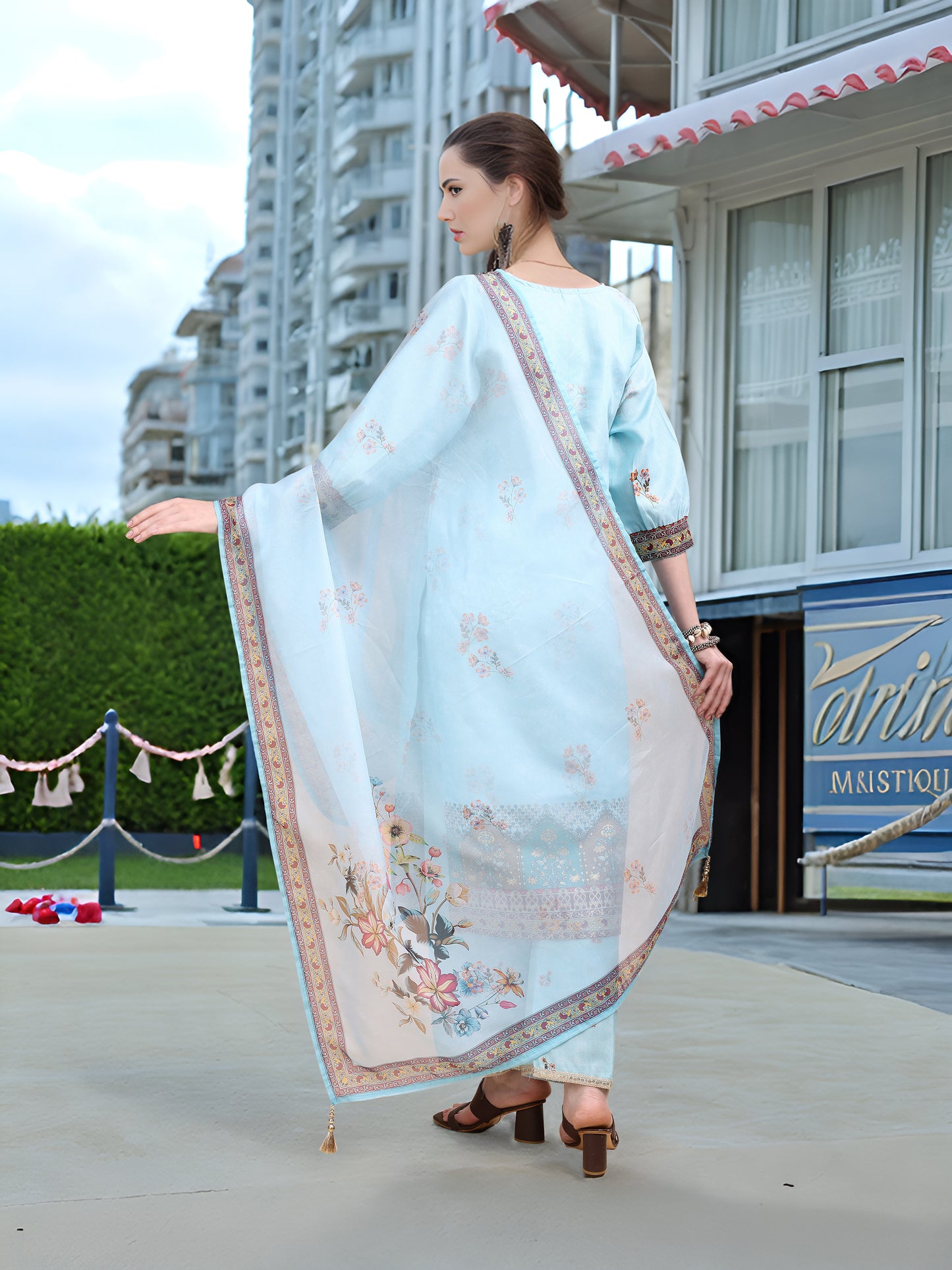 Hypnotex Position Digital Print With Position Foil Kurta Set -Sky Blue - Dista