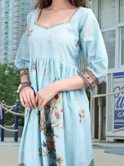 Hypnotex Position Digital Print With Position Foil Kurta Set -Sky Blue - Dista