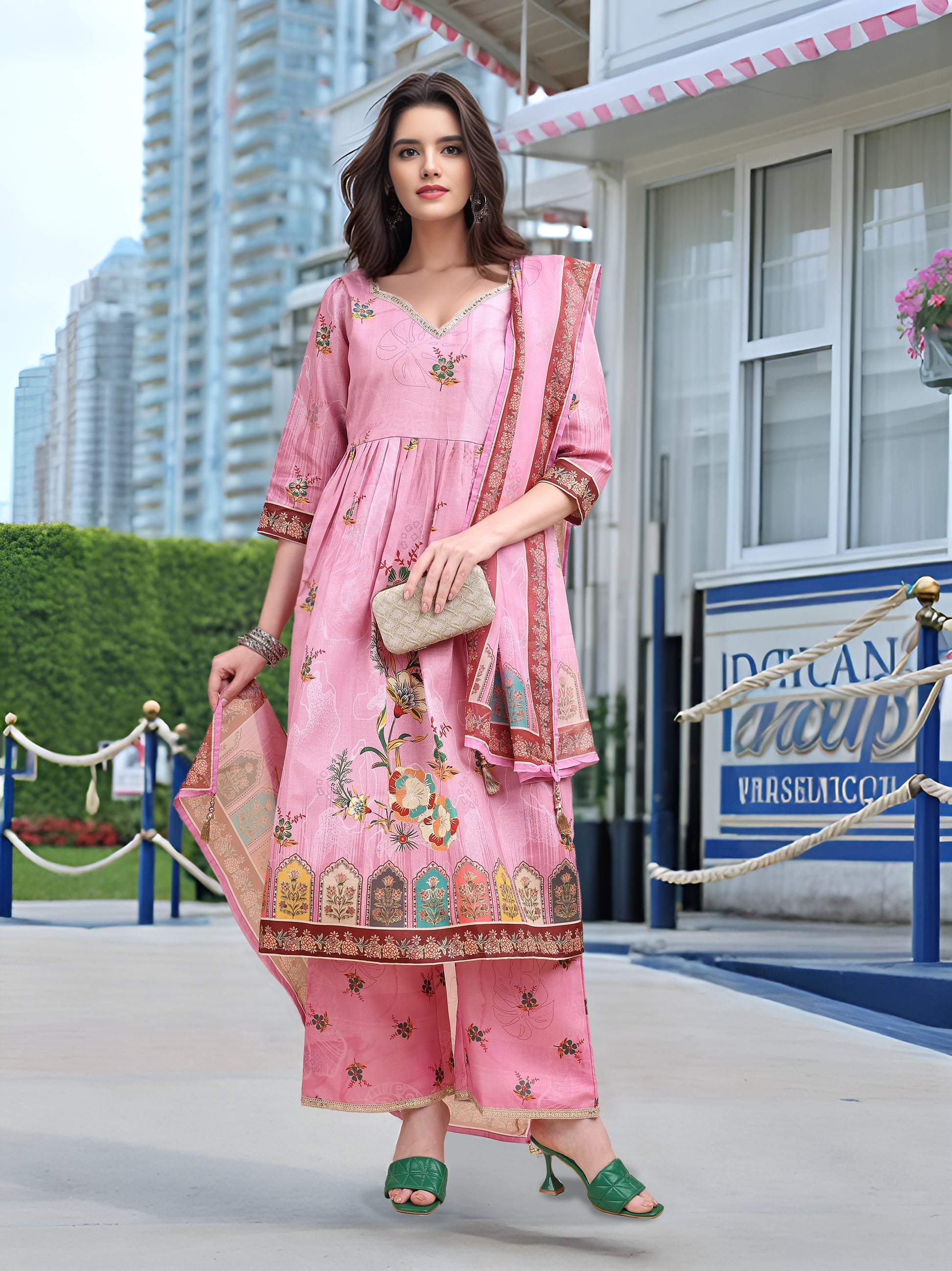 Hypnotex Position Digital Print With Position Foil Kurta Set -Pink - Dista
