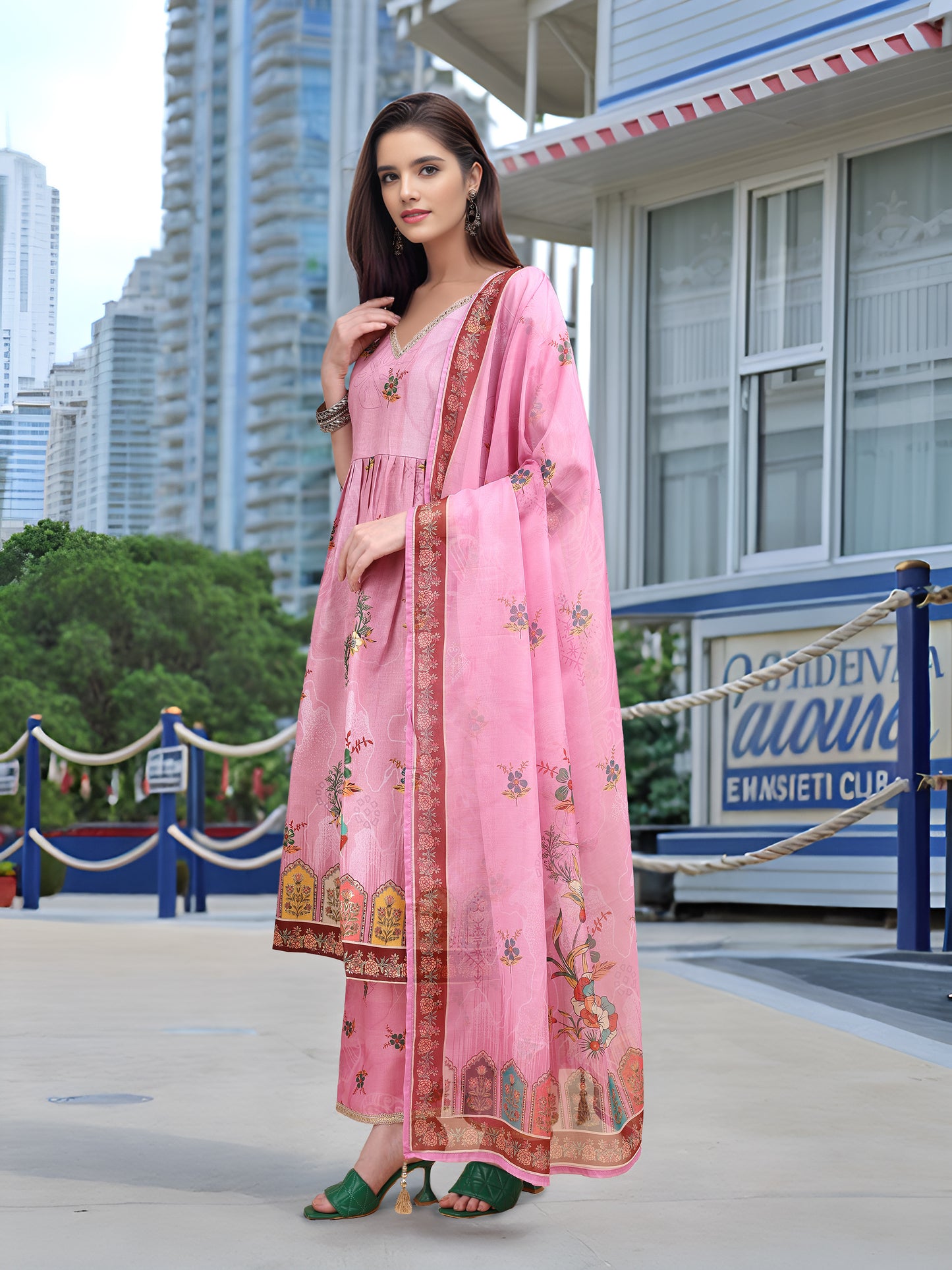 Hypnotex Position Digital Print With Position Foil Kurta Set -Pink - Dista