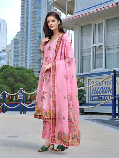 Hypnotex Position Digital Print With Position Foil Kurta Set -Pink - Dista