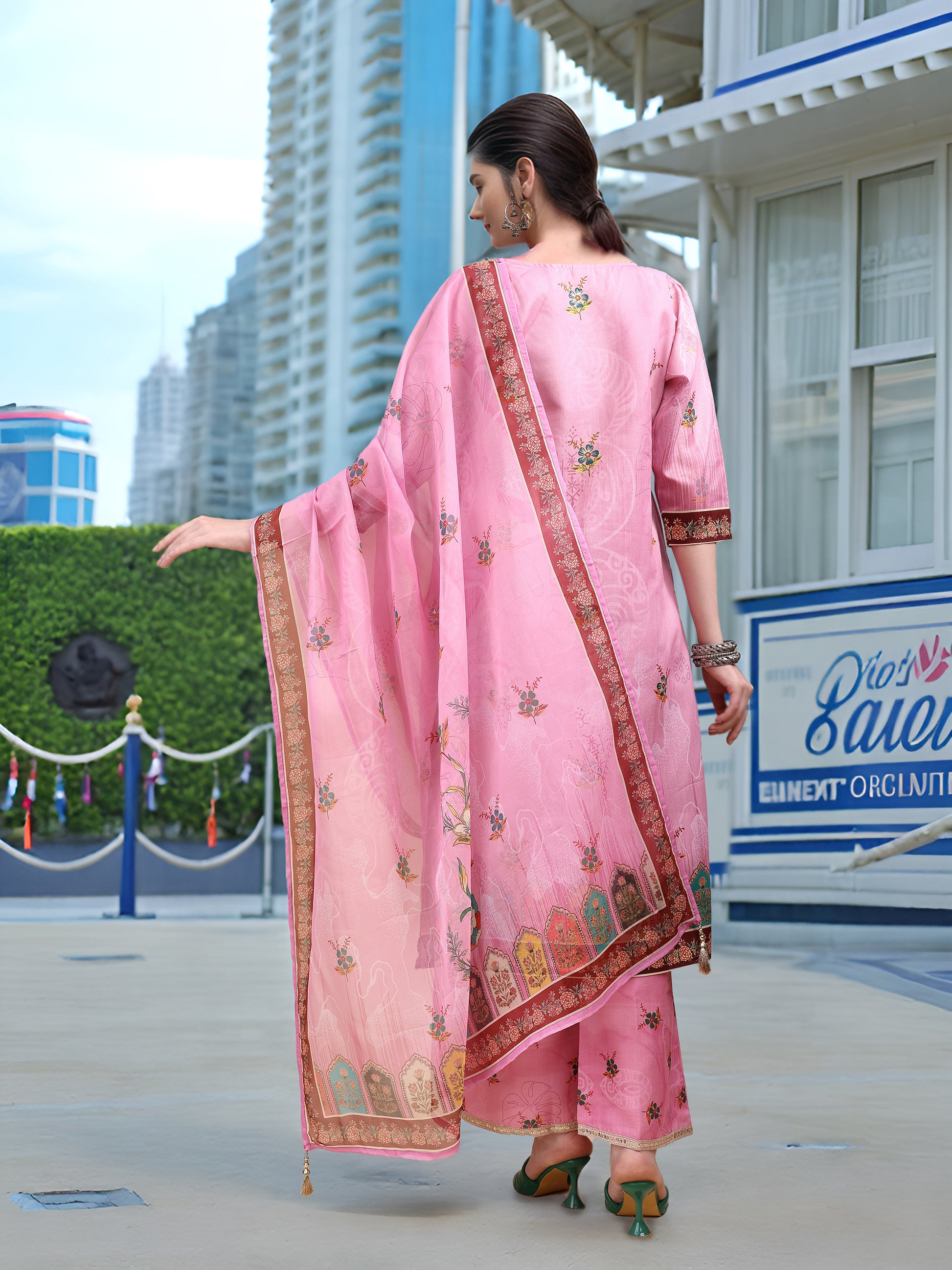 Hypnotex Position Digital Print With Position Foil Kurta Set -Pink - Dista