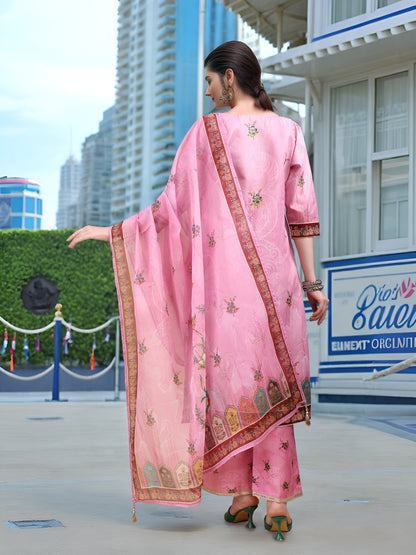 Hypnotex Position Digital Print With Position Foil Kurta Set -Pink - Dista