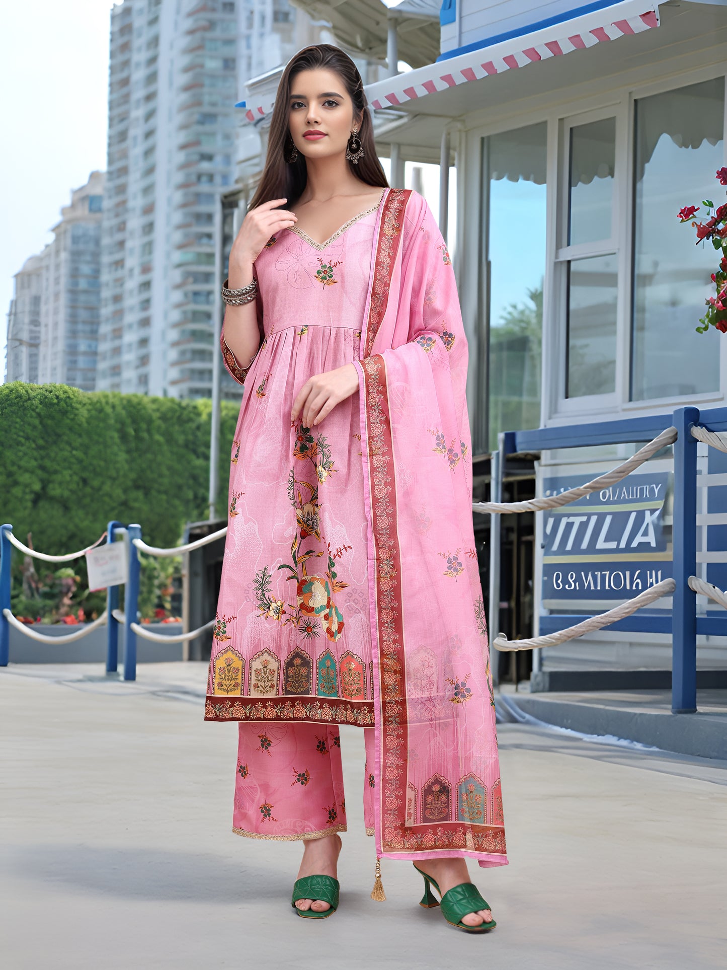 Hypnotex Position Digital Print With Position Foil Kurta Set -Pink - Dista