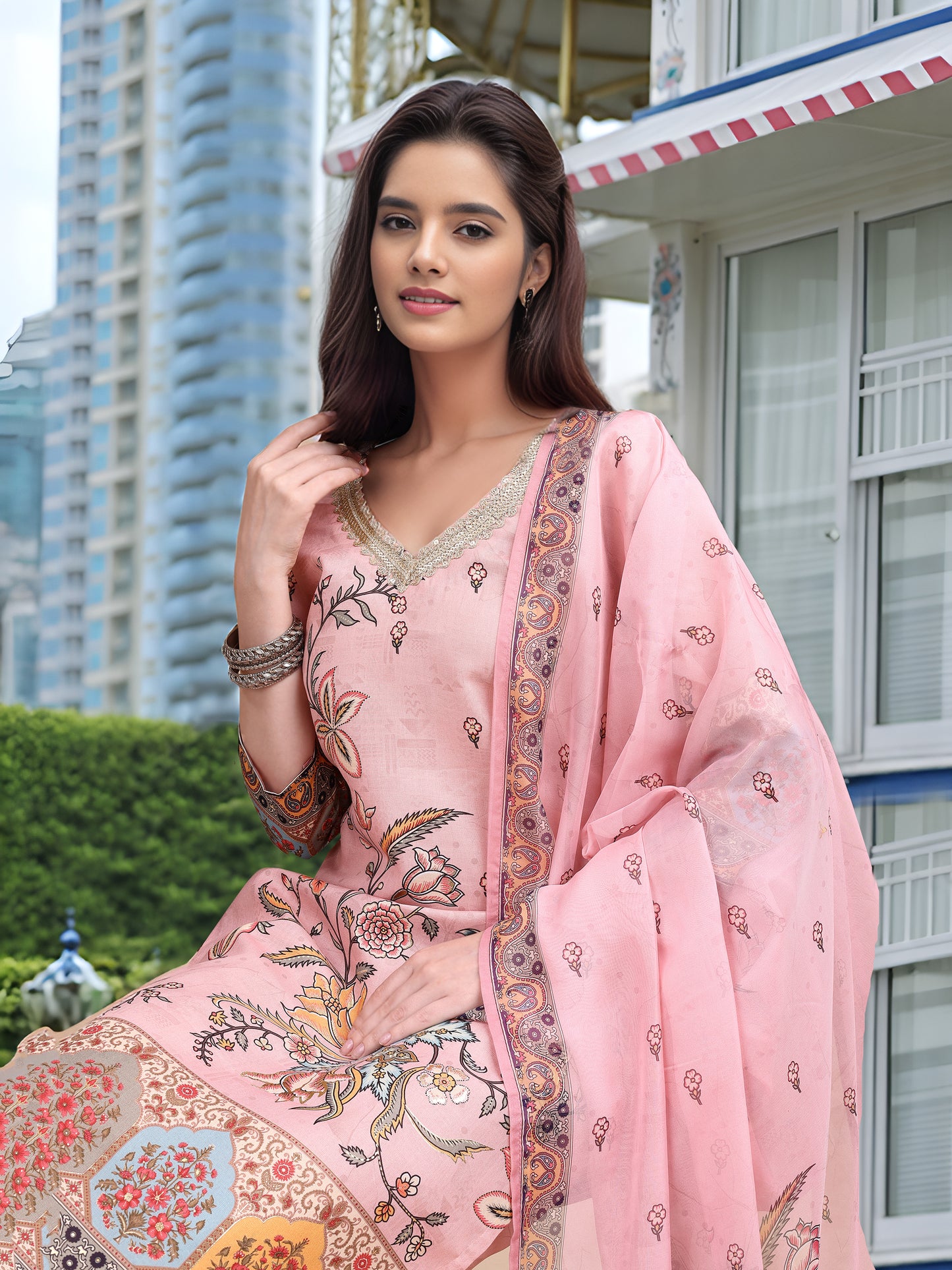 Hypnotex Position Digital Print With Position Foil Kurta Set -Pink - Dista
