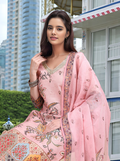 Hypnotex Position Digital Print With Position Foil Kurta Set -Pink - Dista