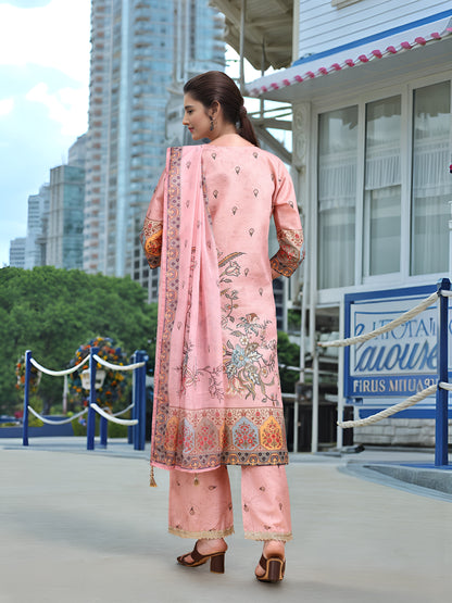 Hypnotex Position Digital Print With Position Foil Kurta Set -Pink - Dista
