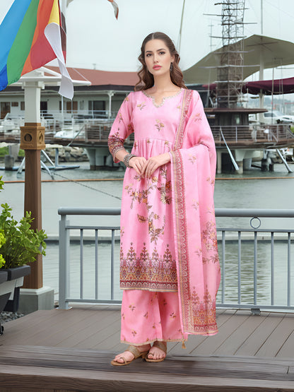 Hypnotex Position Digital Print With Position Foil Kurta Set -Pink - Dista