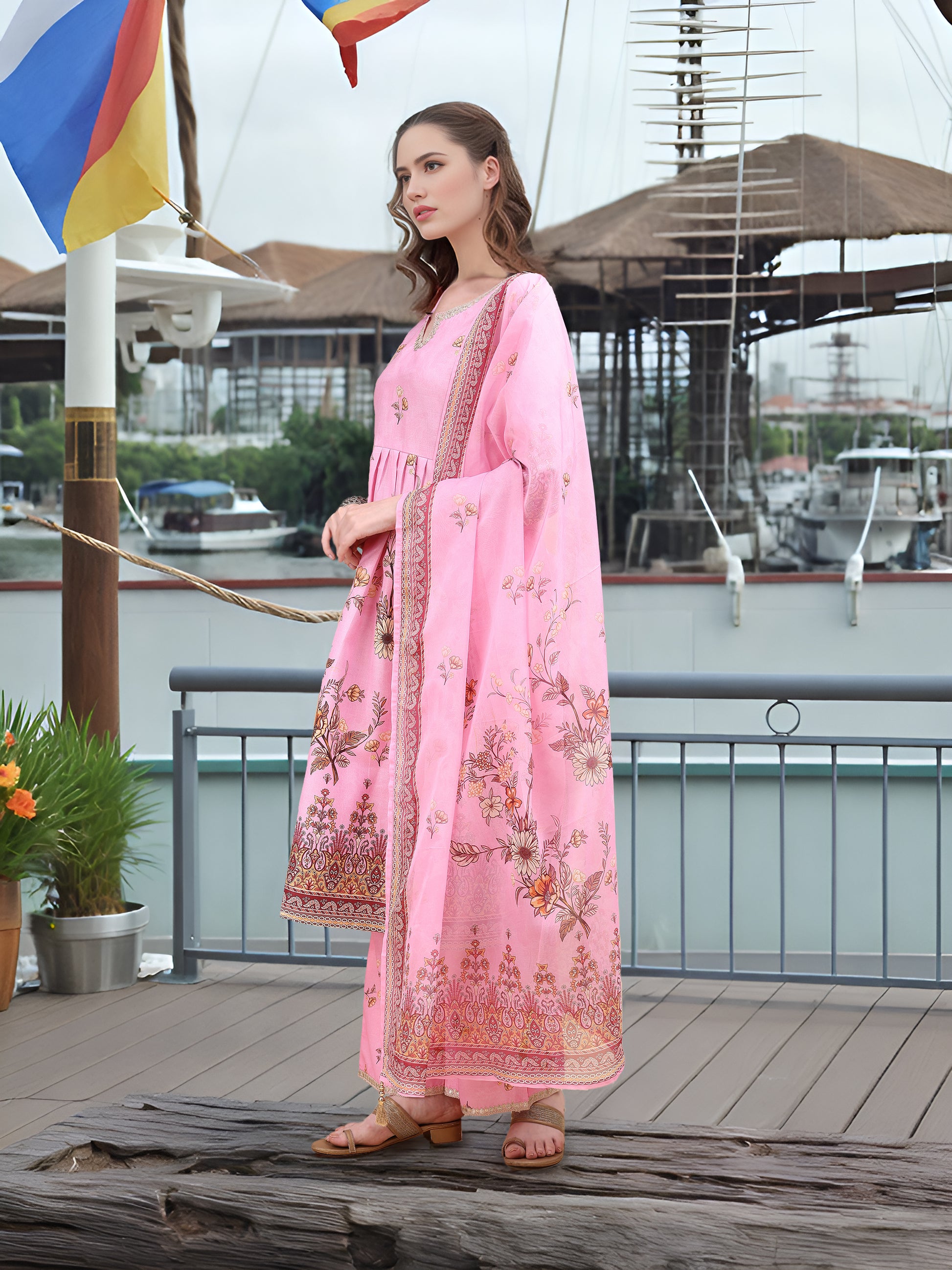 Hypnotex Position Digital Print With Position Foil Kurta Set -Pink - Dista