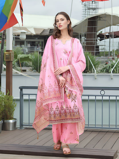 Hypnotex Position Digital Print With Position Foil Kurta Set -Pink - Dista