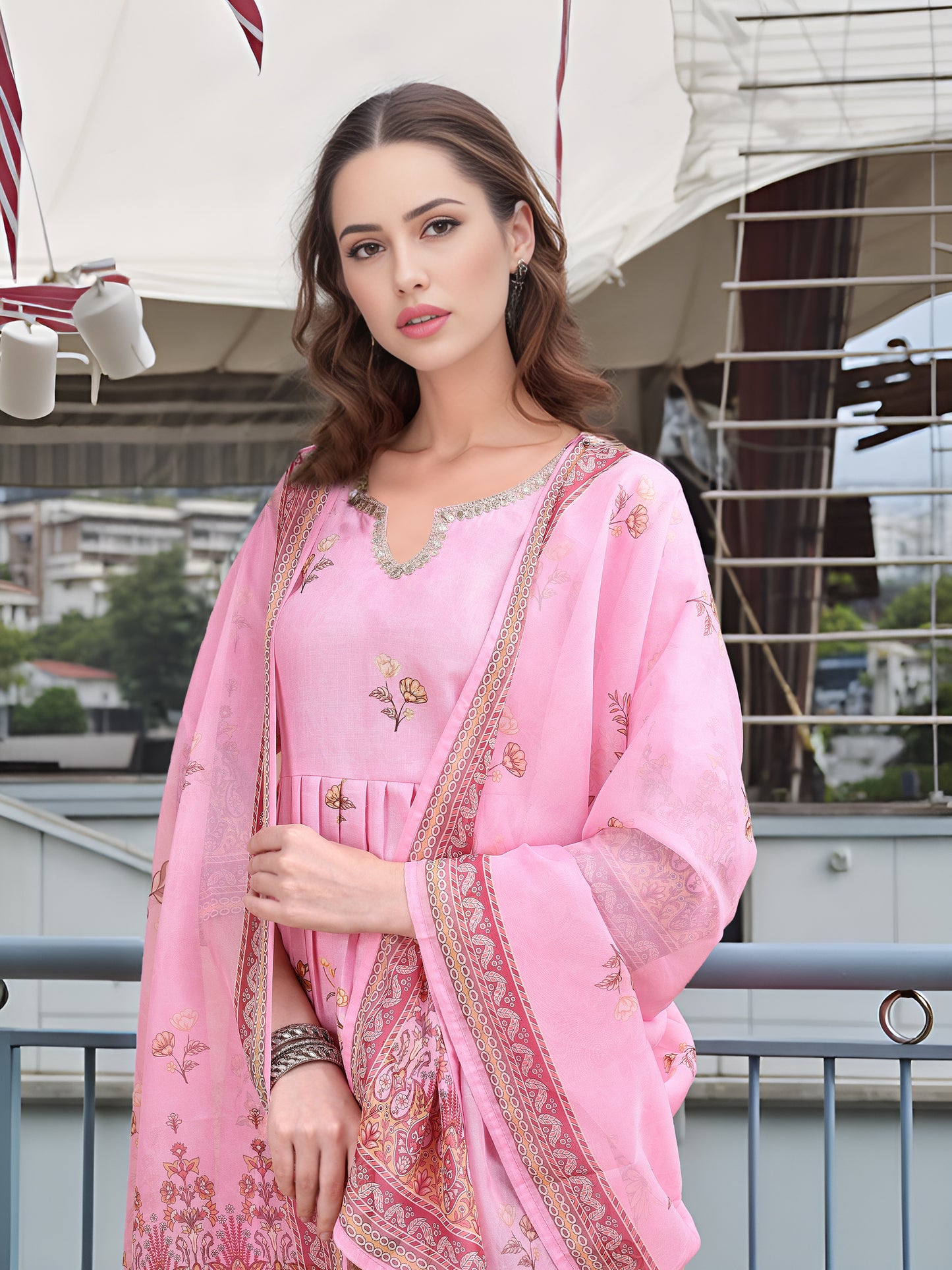 Hypnotex Position Digital Print With Position Foil Kurta Set -Pink - Dista