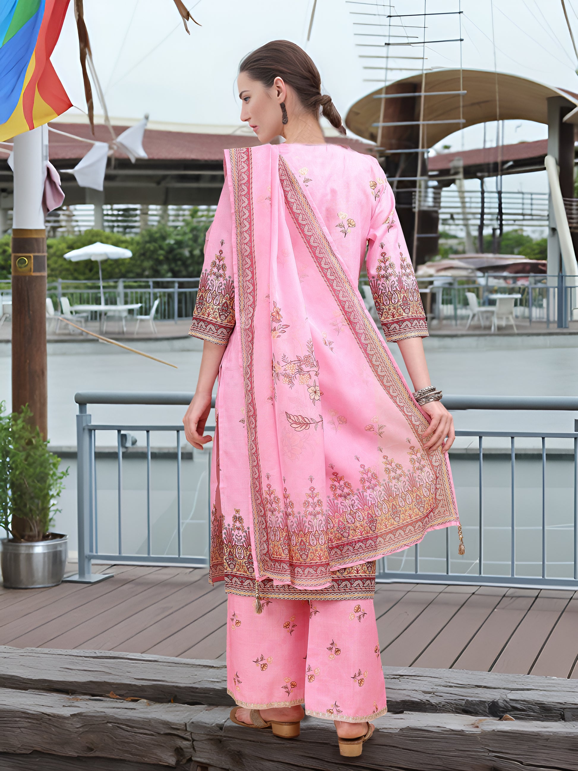 Hypnotex Position Digital Print With Position Foil Kurta Set -Pink - Dista