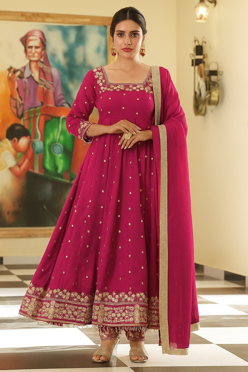 Yash Enterprise Rani Pink Silk Embroidery Party Wear Suit Set