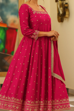 Thumbnail for Yash Enterprise Rani Pink Silk Embroidery Party Wear Suit Set