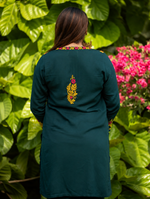Thumbnail for Gharana India Rayon Bottle Green Chikankari Co Ord Set With Coloured Thread - Dista